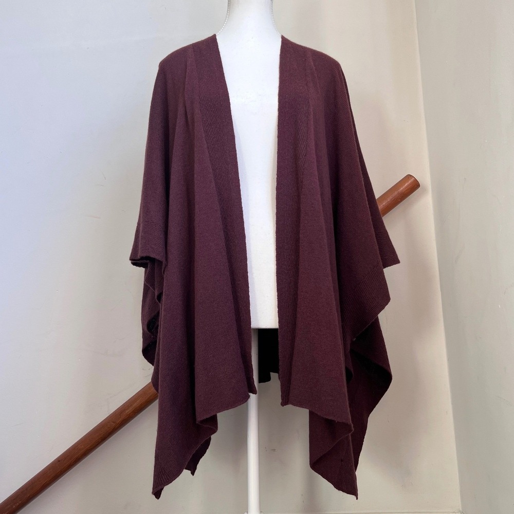 Margaret O'Leary Cashmere Cardigan Shawl Cape Poncho Burgundy Open Front Sweater